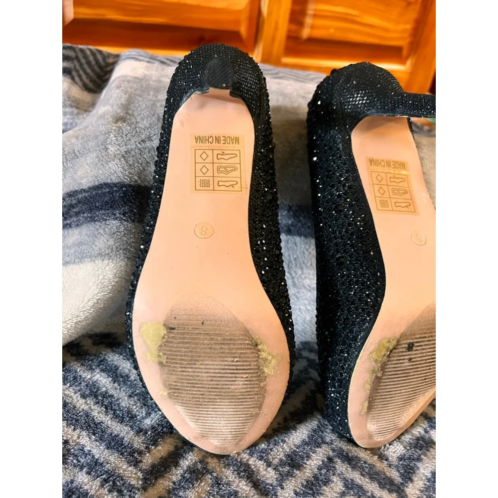 Women's Lauren Lorraine Embellished Peep Toe Heels Black Size 8 - Picture 11 of 11